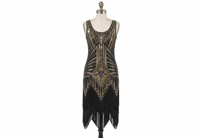 1920s flapper dress fringe beading