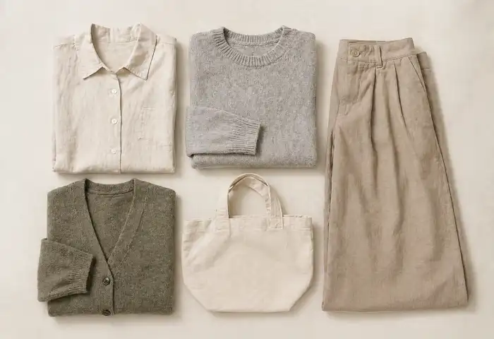 acubi color palette neutral tones flat lay