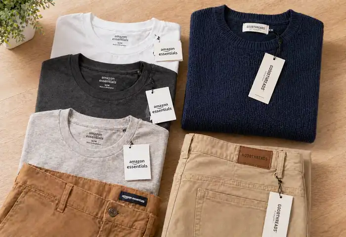 amazon essentials and goodthreads clothing display