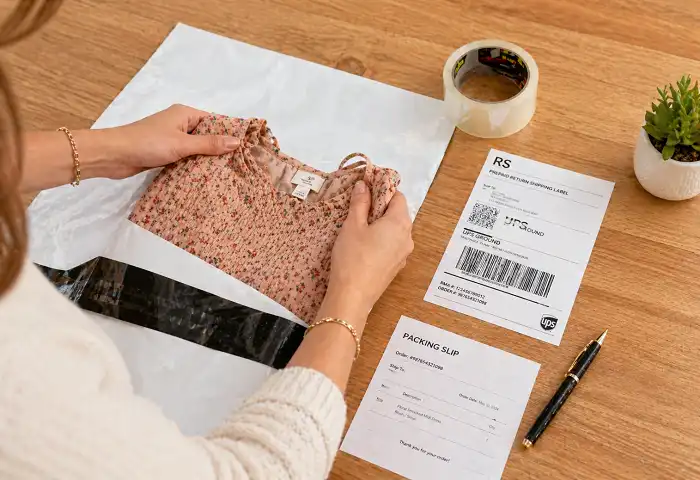 fashion nova return package shipping label preparation