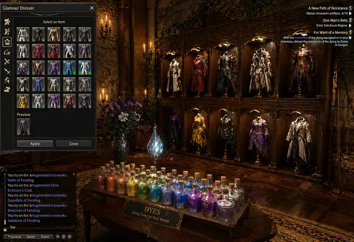 ffxiv glamour dresser dye bottles collection room