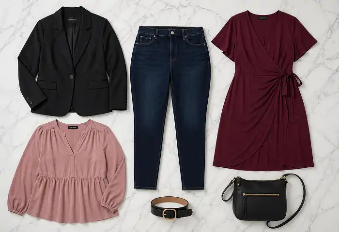 plus size capsule wardrobe flat lay essentials