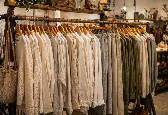 thrift store neutral clothing rack acubi shopping