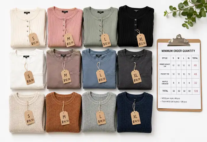 wholesale clothing minimum order quantity chart