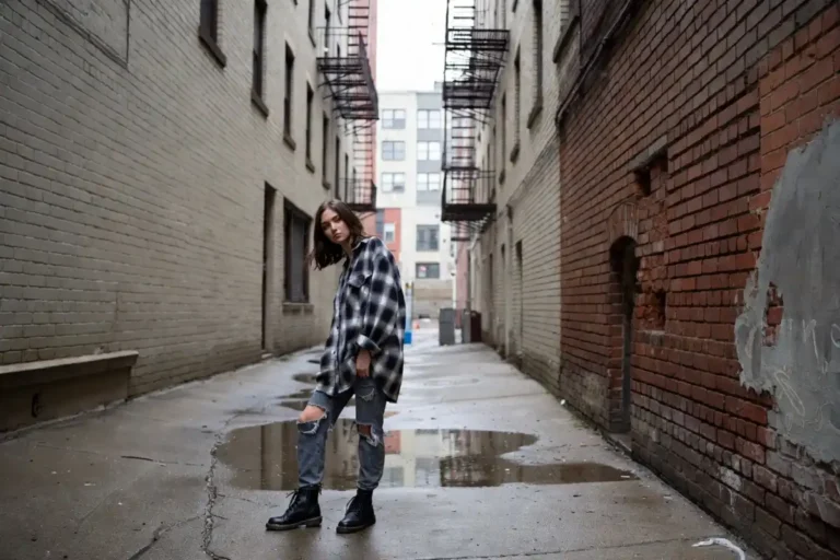 90s grunge fashion outfit with flannel and combat boots