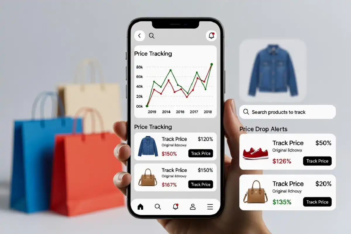 Smartphone showing AI shopping guides with price tracking features