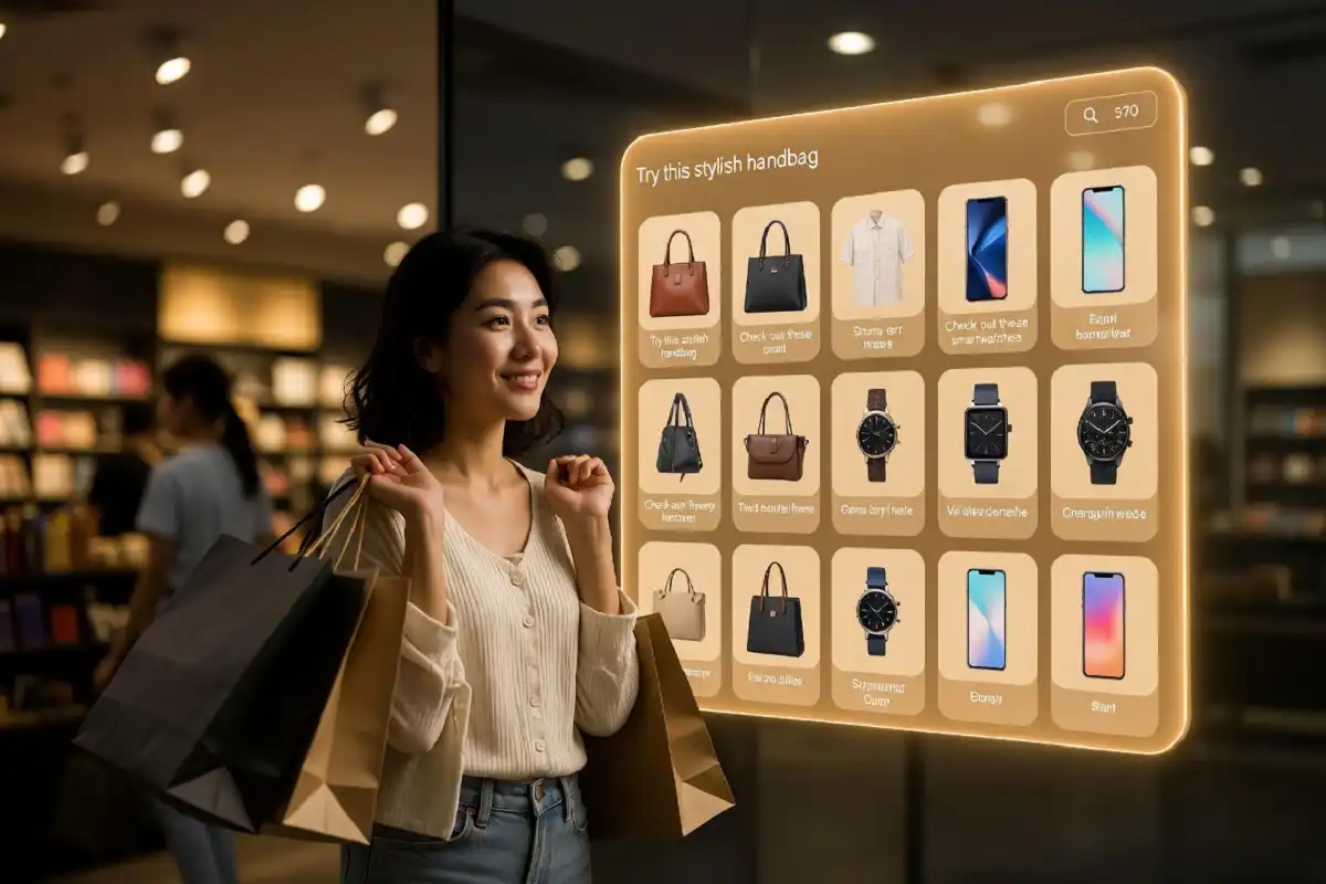 Shopper getting smart product tips from AI shopping guides