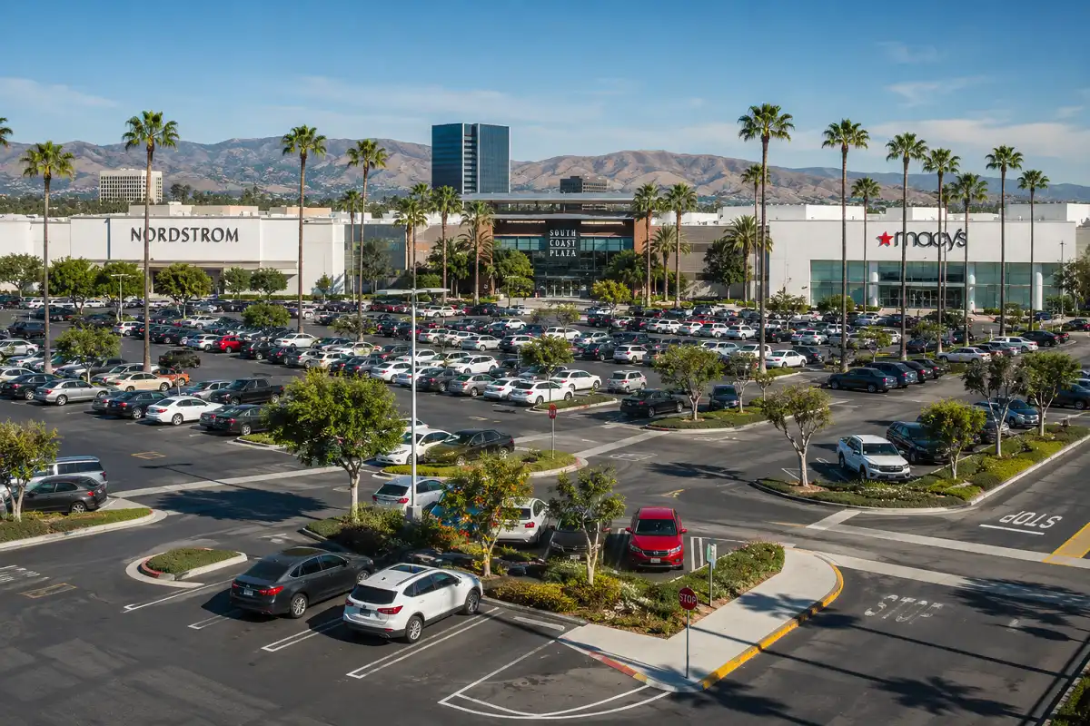 The parking area and mall surroundings near AMC Fashion Valley 18 in the Fashion Valley shopping center San Diego