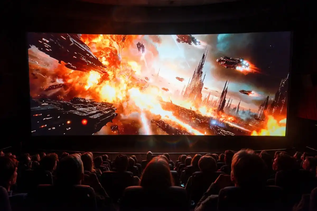 IMAX screen inside AMC Fashion Valley showing a blockbuster movie