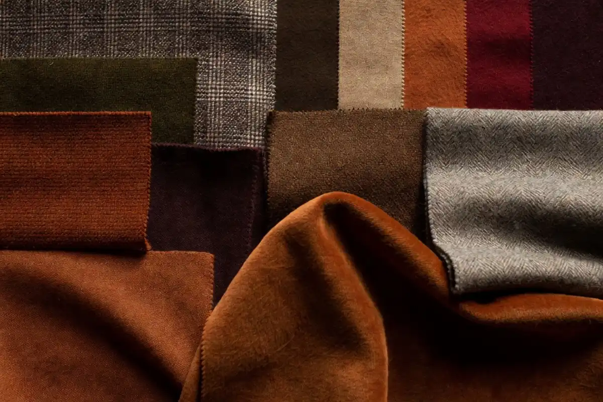 Autumn color palette and fabric swatches in warm seasonal tones