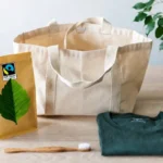 Flat lay of sustainable products representing ethical shopping guides