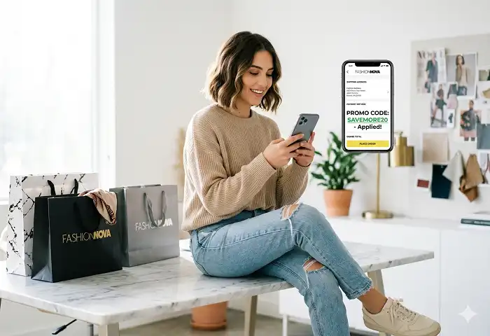 Different types of Fashion Nova code including welcome, influencer, and referral discounts