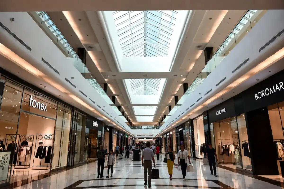 Fashion Valley Mall interior with luxury stores and shoppers