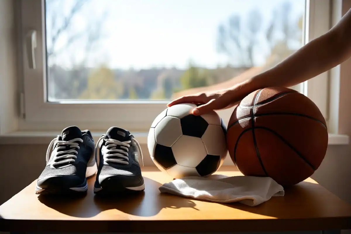 Person cleaning gear to maintain sports equipment at home