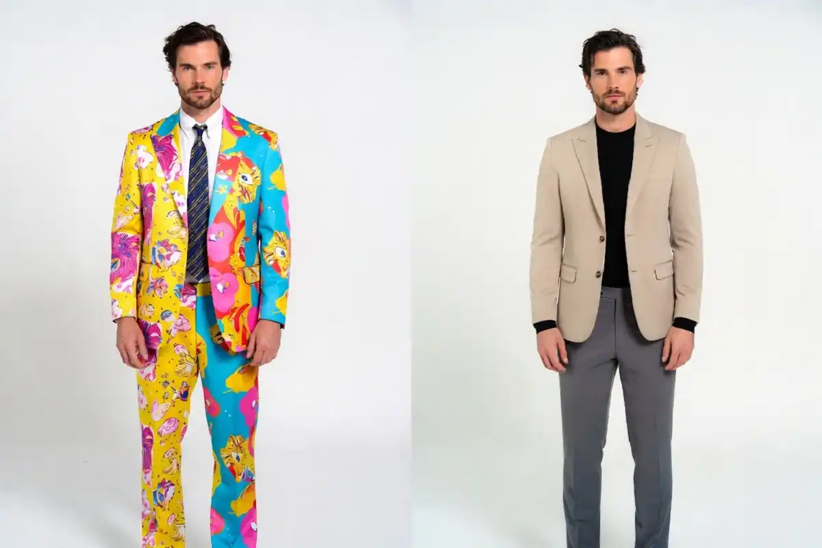 Before and after comparison showing how frugal male fashion transforms a budget outfit