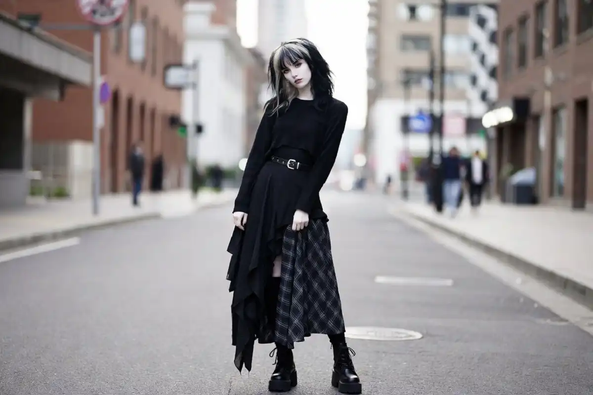 Modern emo fashion outfit in 2026 blending dark alternative and contemporary streetwear styles