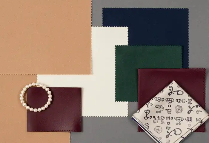 old money fashion color palette featuring camel, cream, navy, and forest green fabrics